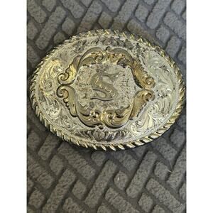Montana Silversmiths Vintage Initial S Belt Buckle Silver Plate Western Kids Boy